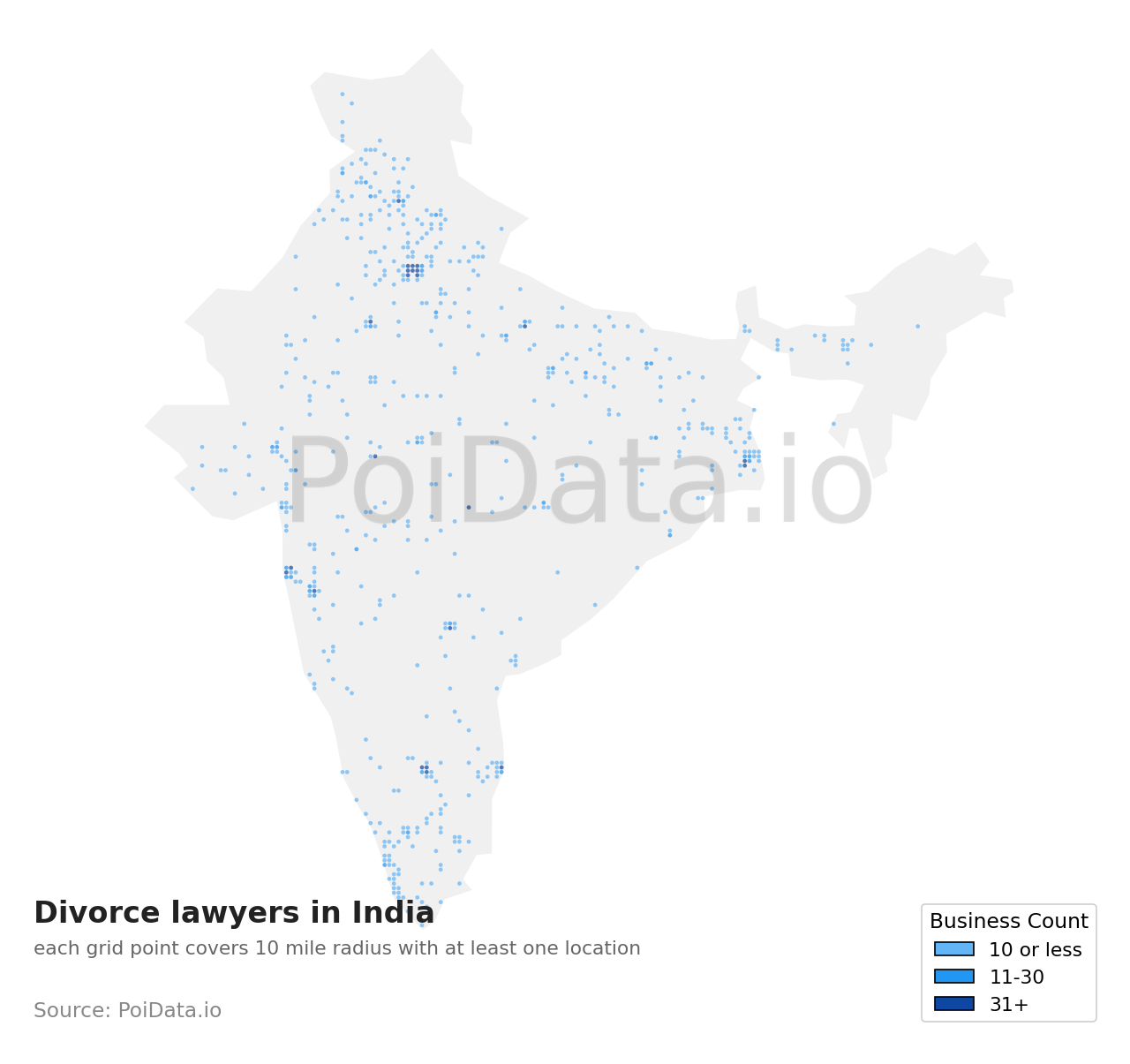 Divorce lawyer density map for India