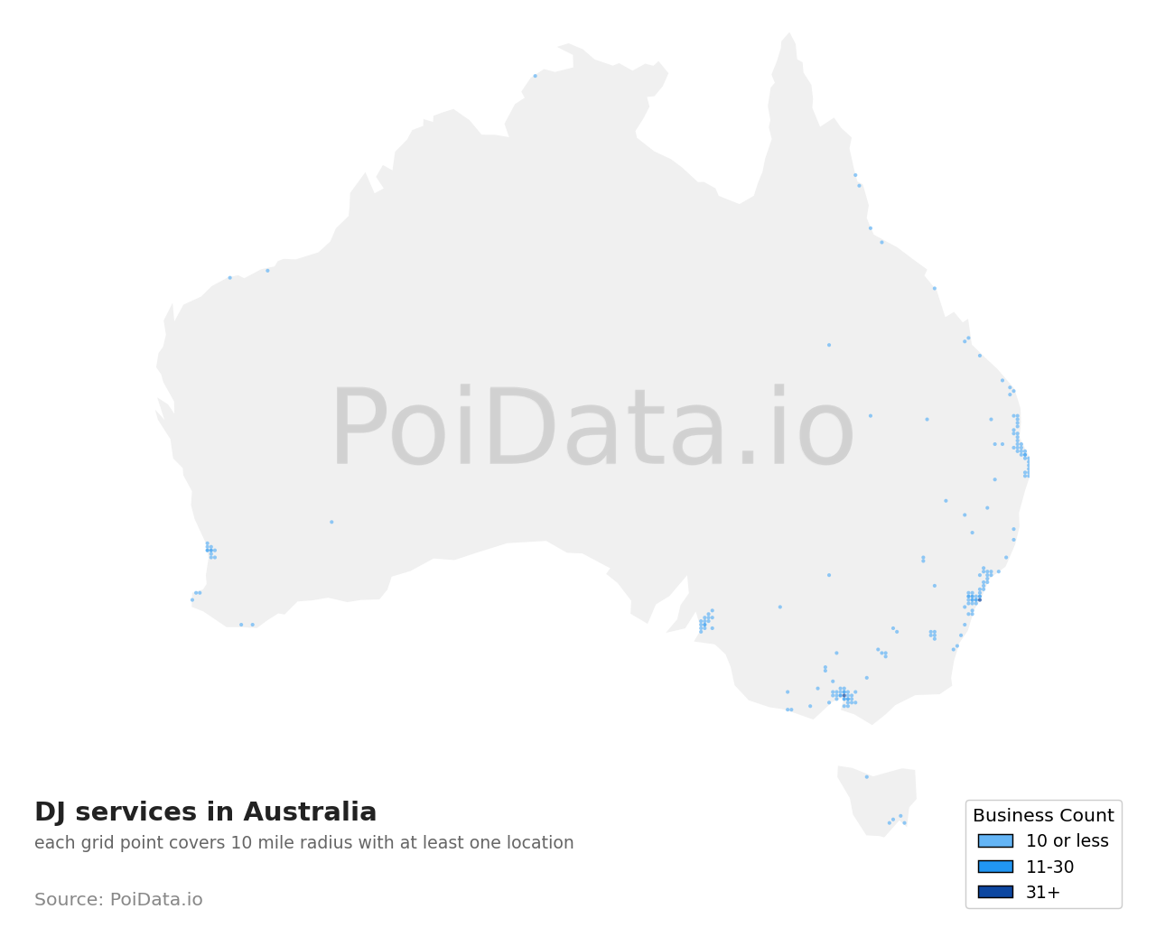 DJ service density map for Australia
