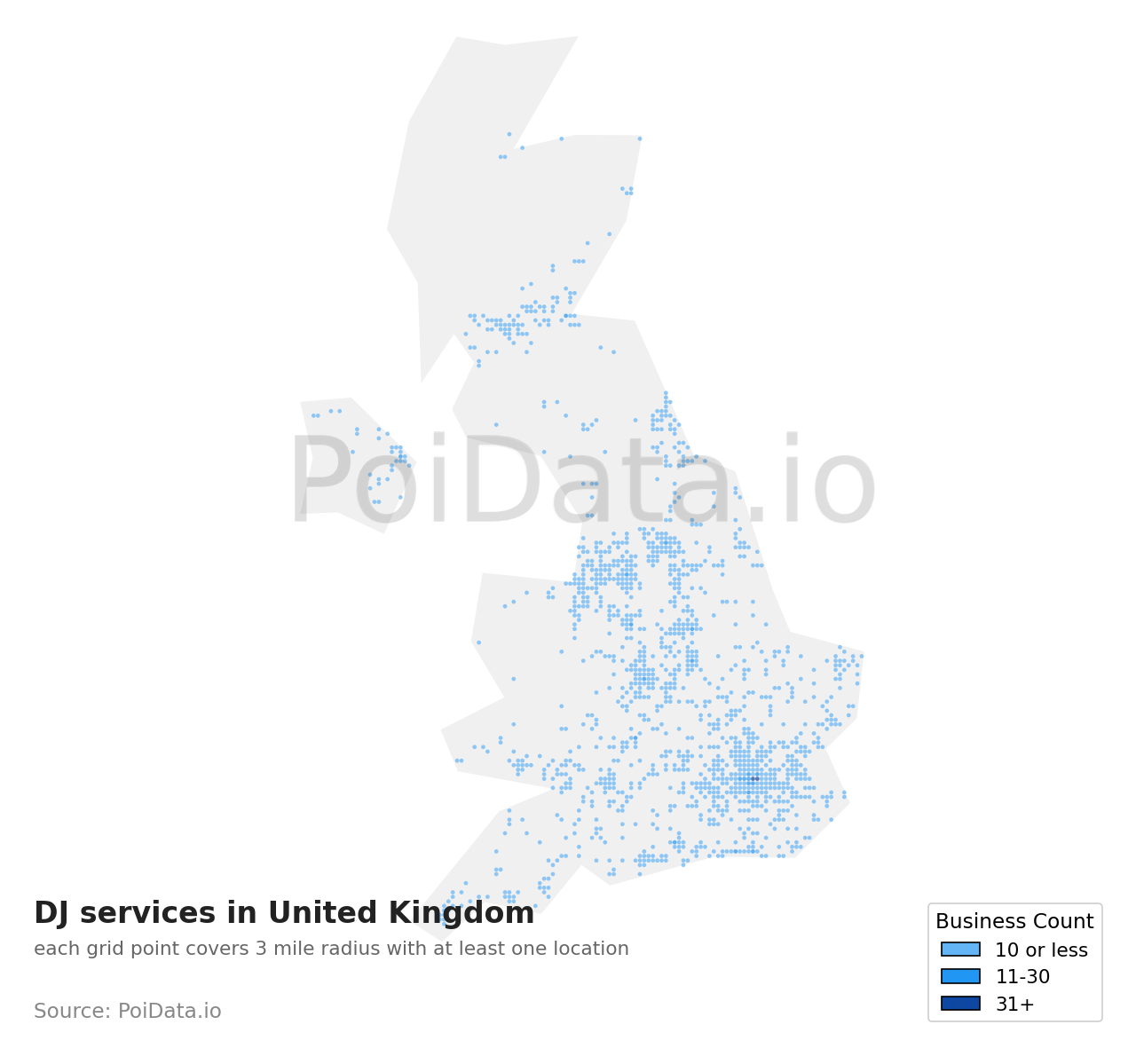 DJ service density map for United Kingdom