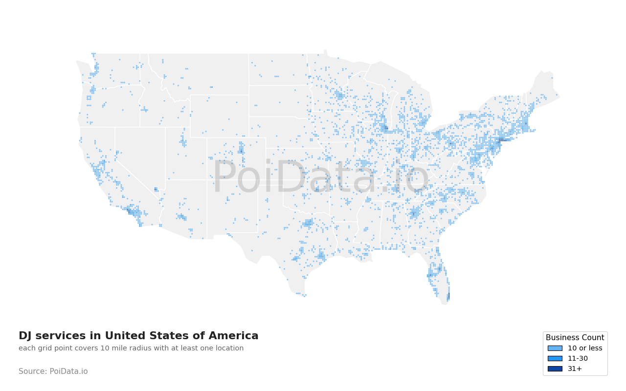 DJ service density map for Nevada, United States