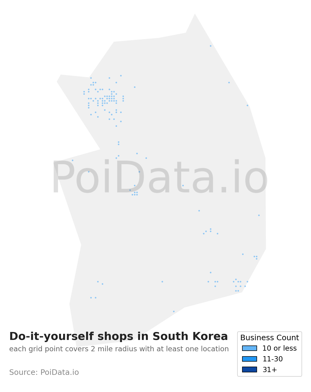 Do-it-yourself shop density map for South Korea