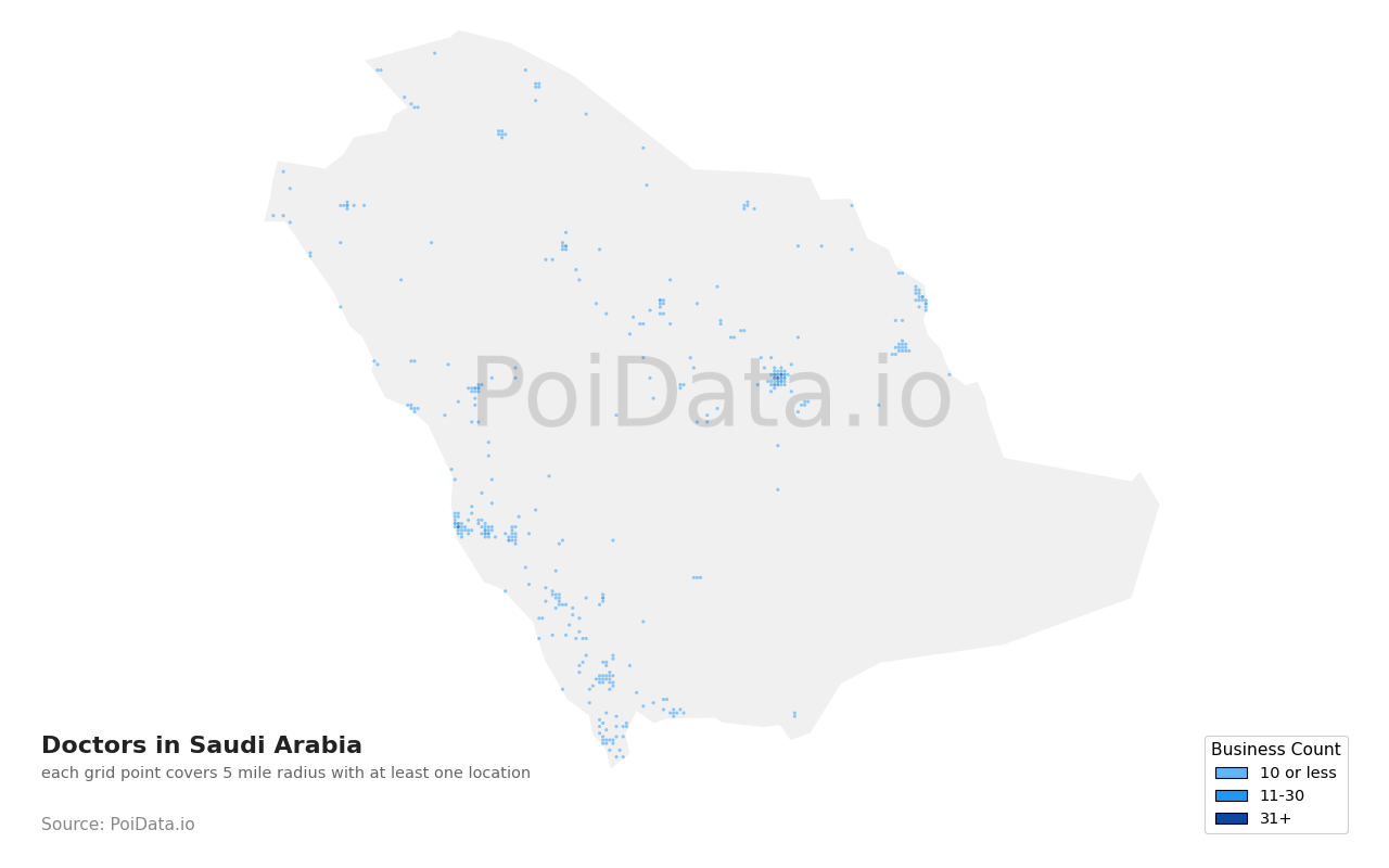 Doctor density map for Saudi Arabia