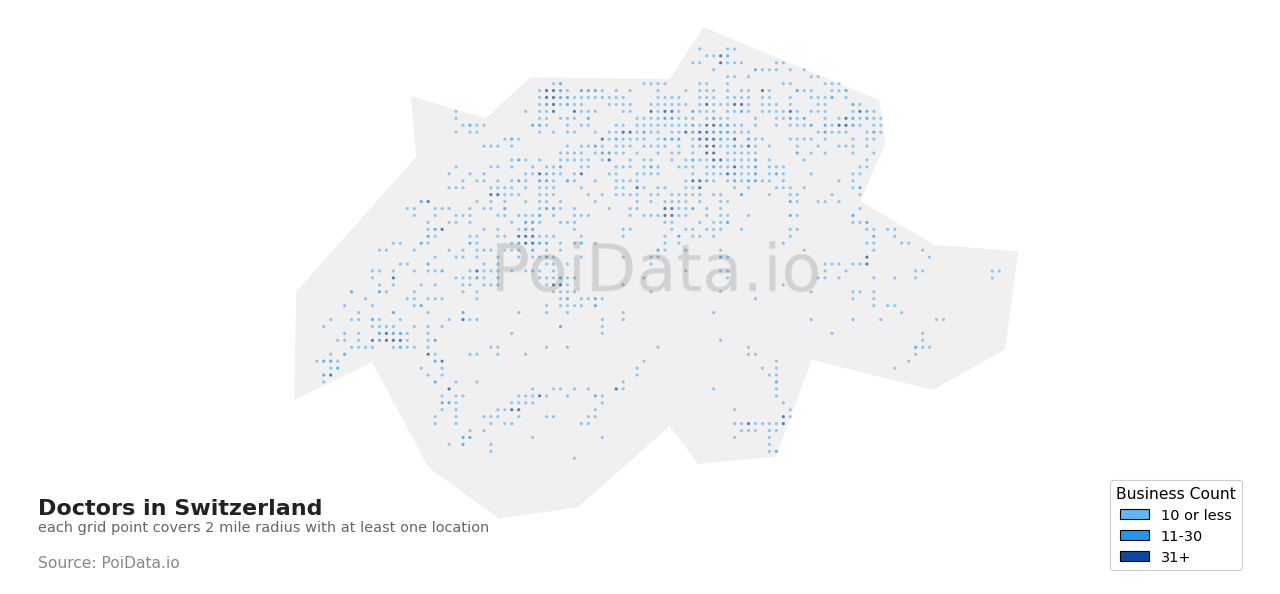 Doctor density map for Switzerland