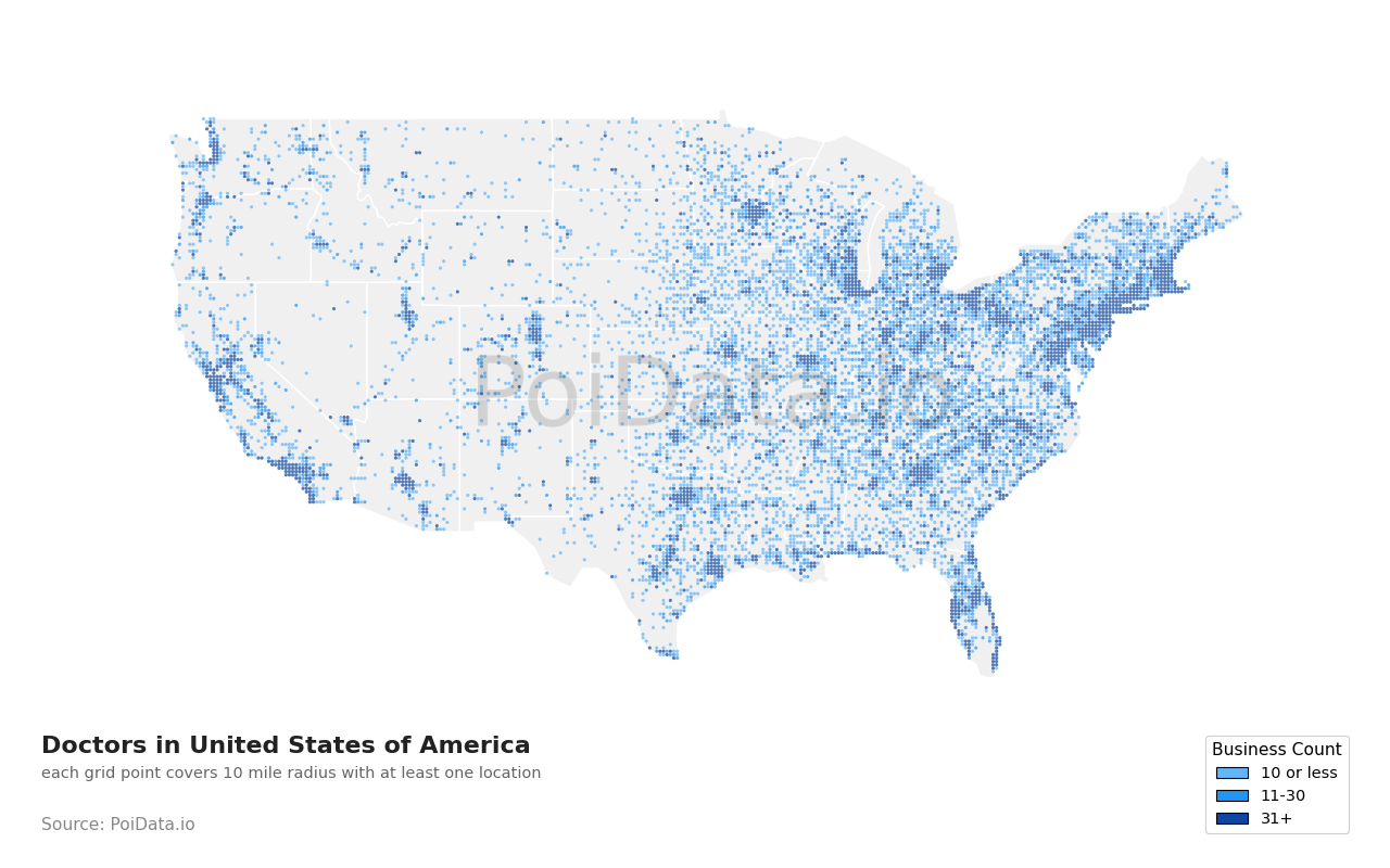 Doctor density map for New Hampshire, United States