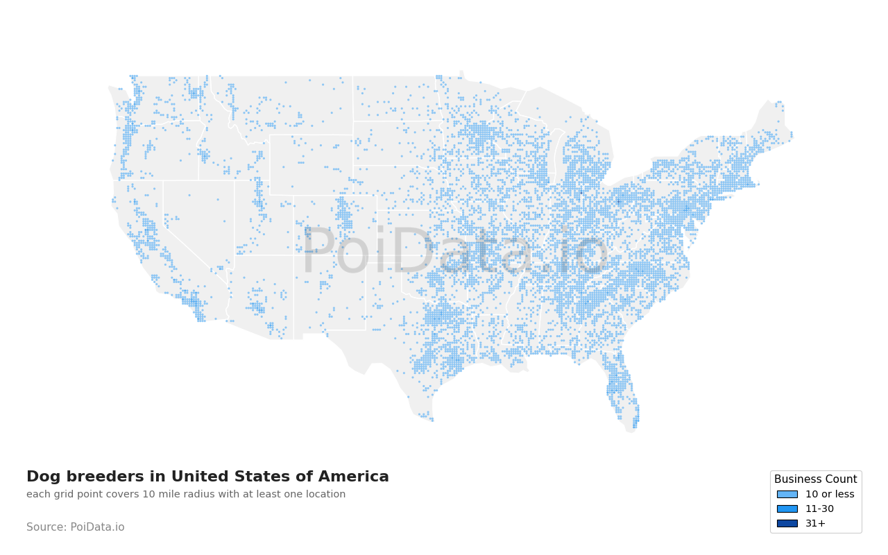 Dog breeder density map for Florida, United States