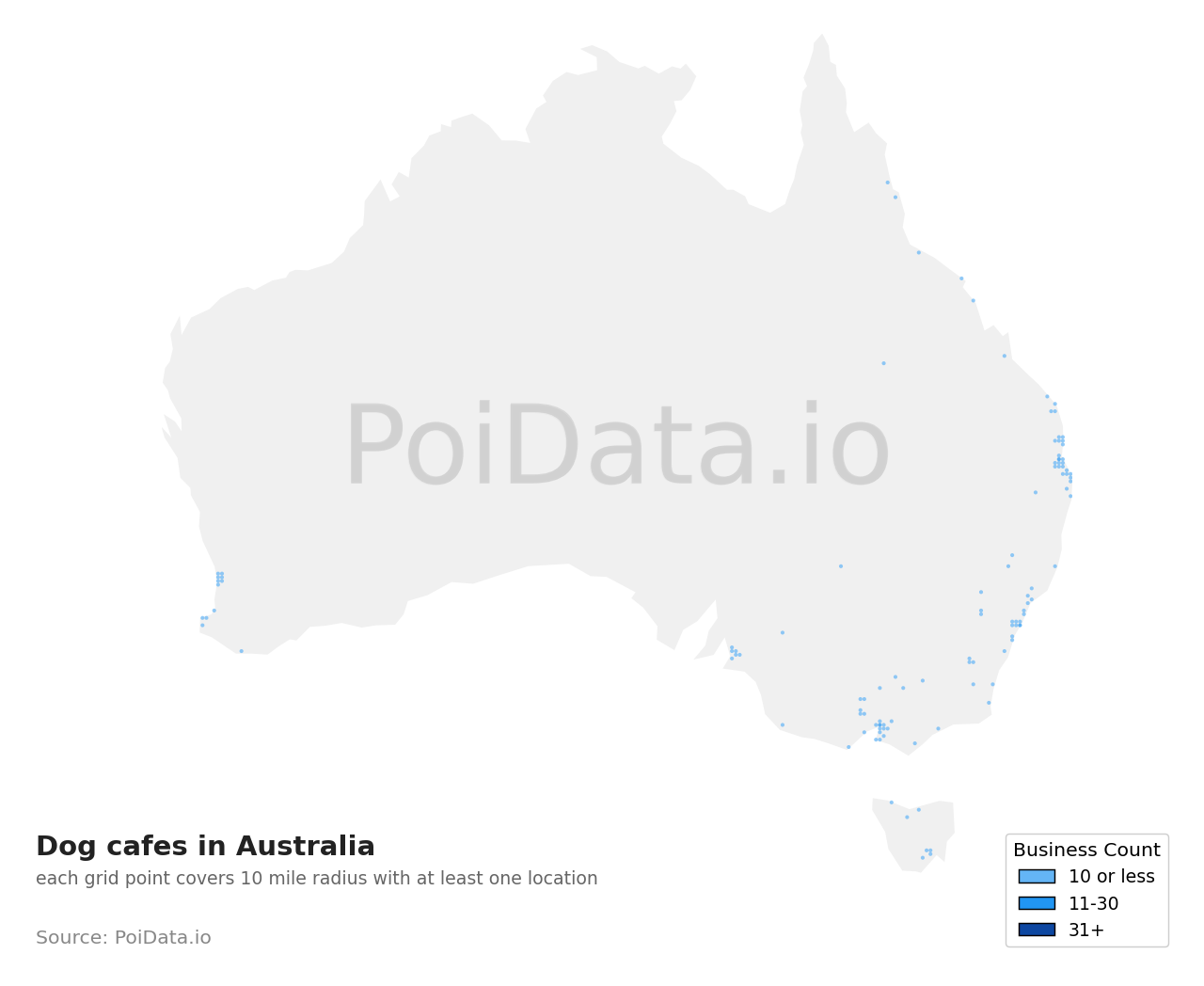 Dog cafe density map for Australian Capital Territory, Australia
