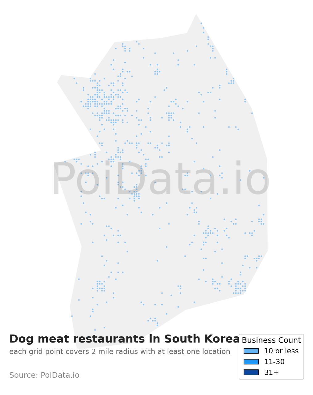 Dog meat restaurant density map for South Korea