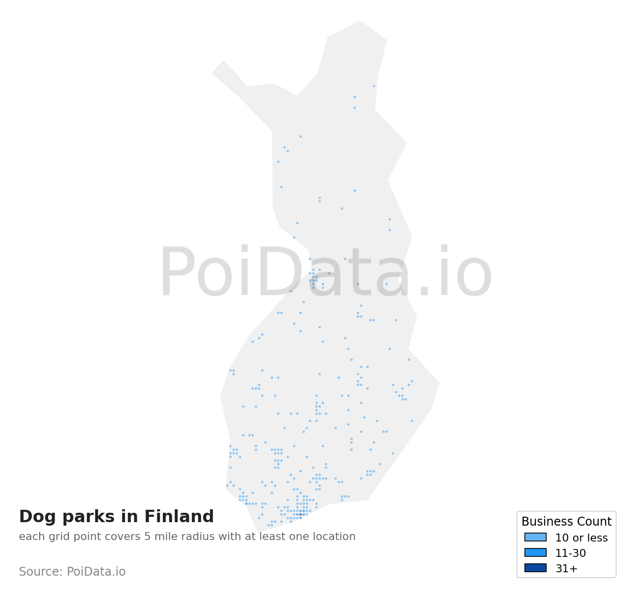 Dog park density map for Finland