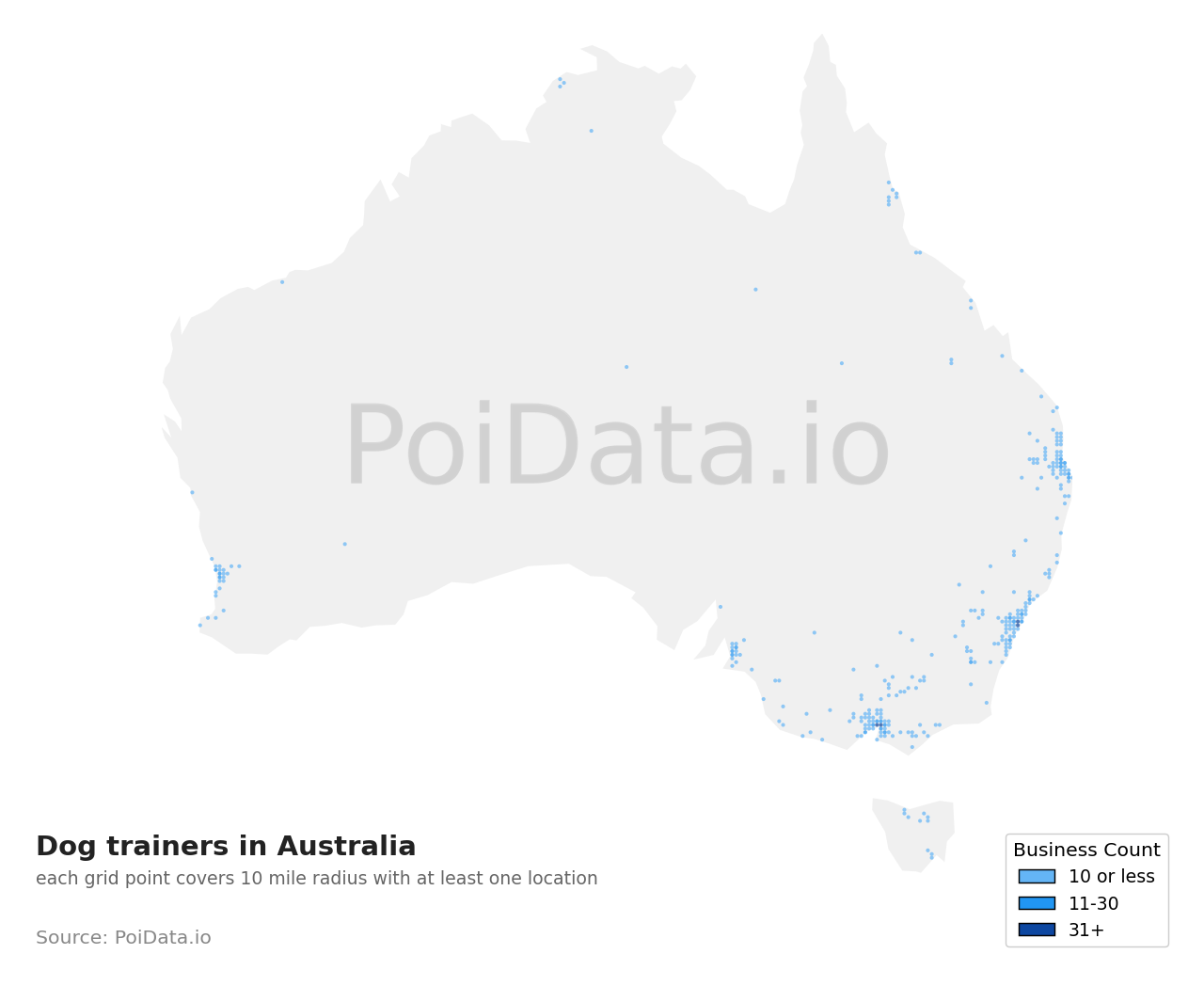 Dog trainer density map for Northern Territory, Australia