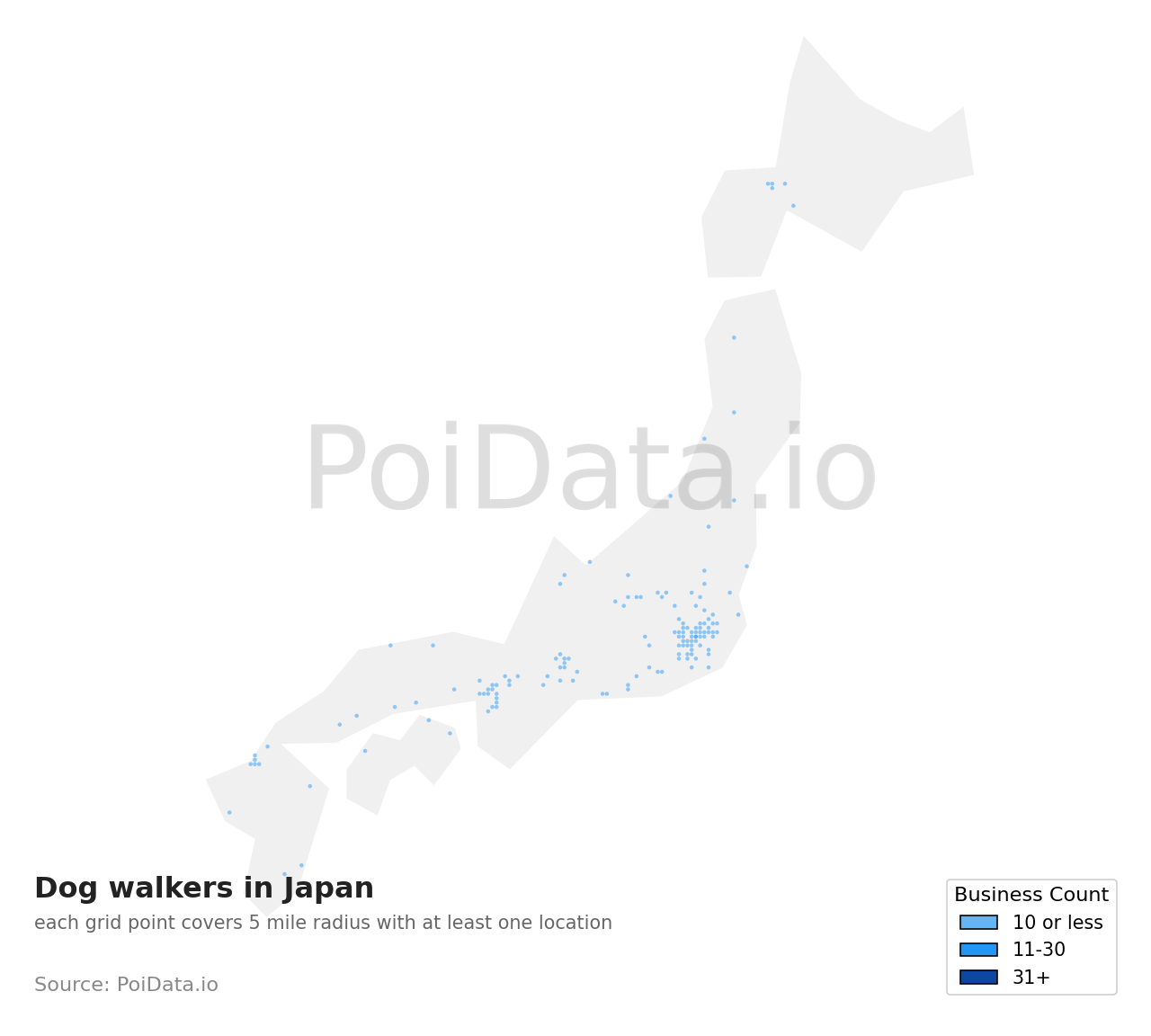 Dog walker density map for Japan