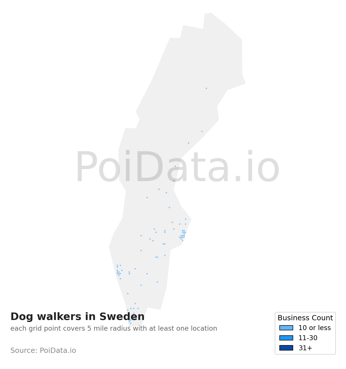 Dog walker density map for Sweden