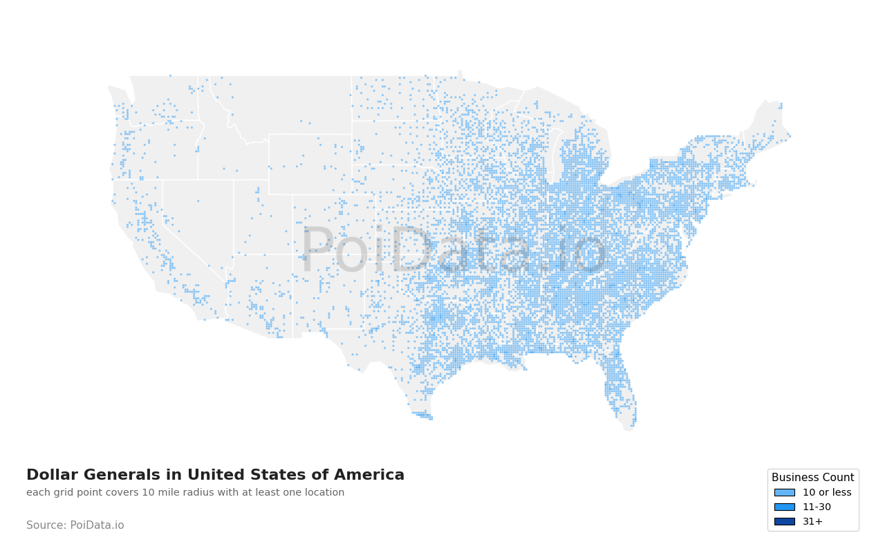 Dollar General density map for United States