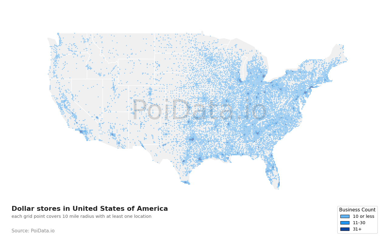 Dollar store density map for Florida, United States