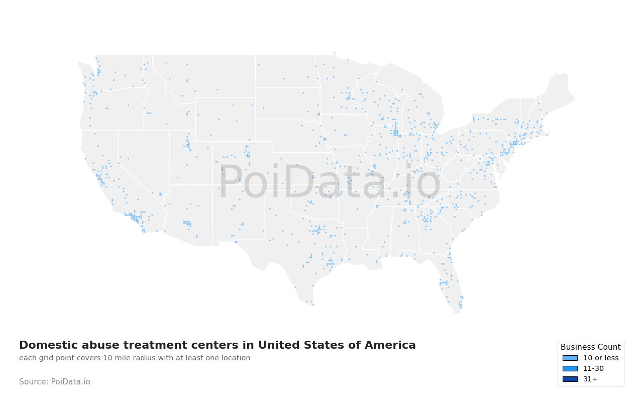 Domestic abuse treatment center density map for Florida, United States