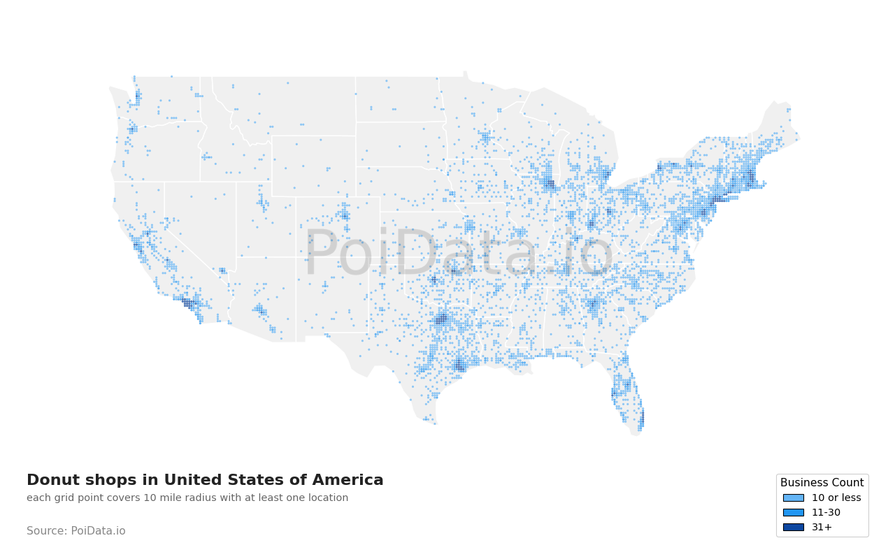 Donut shop density map for Florida, United States