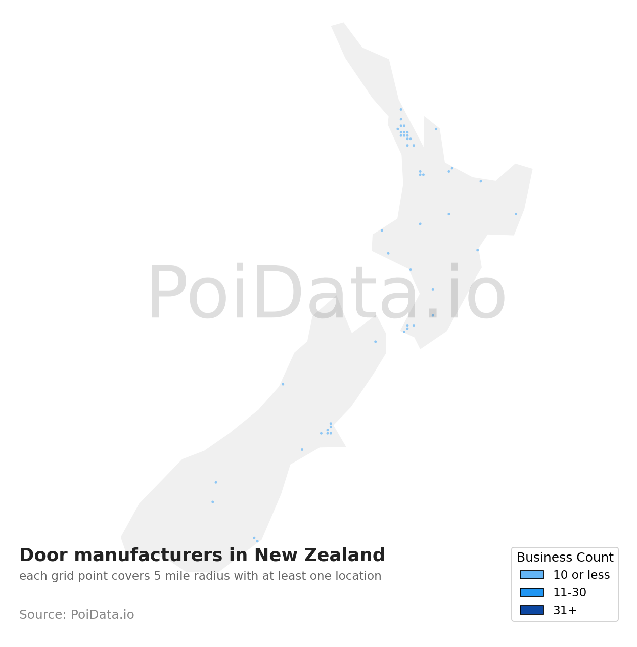 Door manufacturer density map for New Zealand