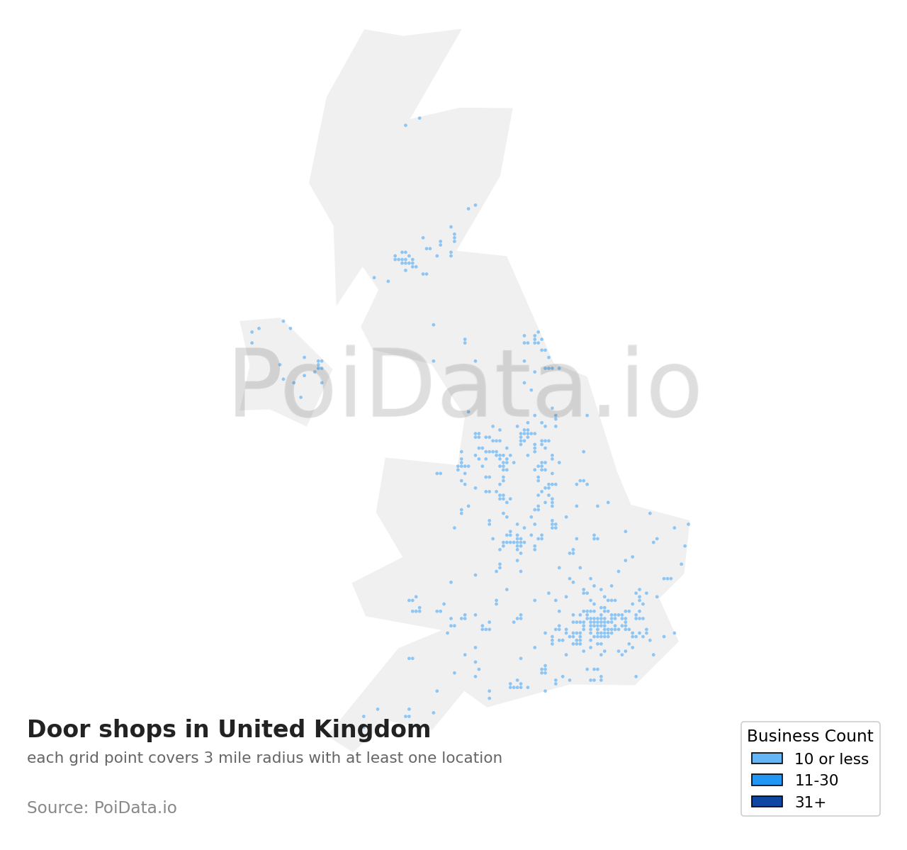 Door shop density map for United Kingdom