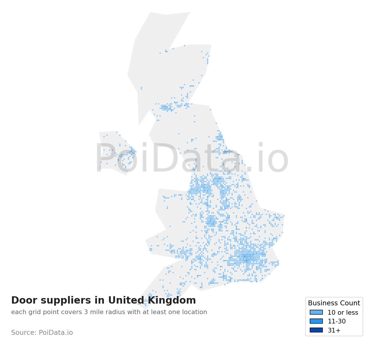 Door supplier density map for United Kingdom