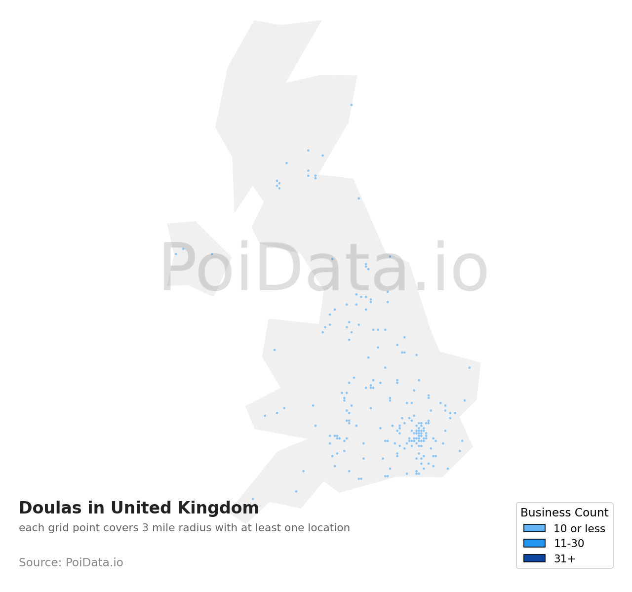 Doula density map for United Kingdom