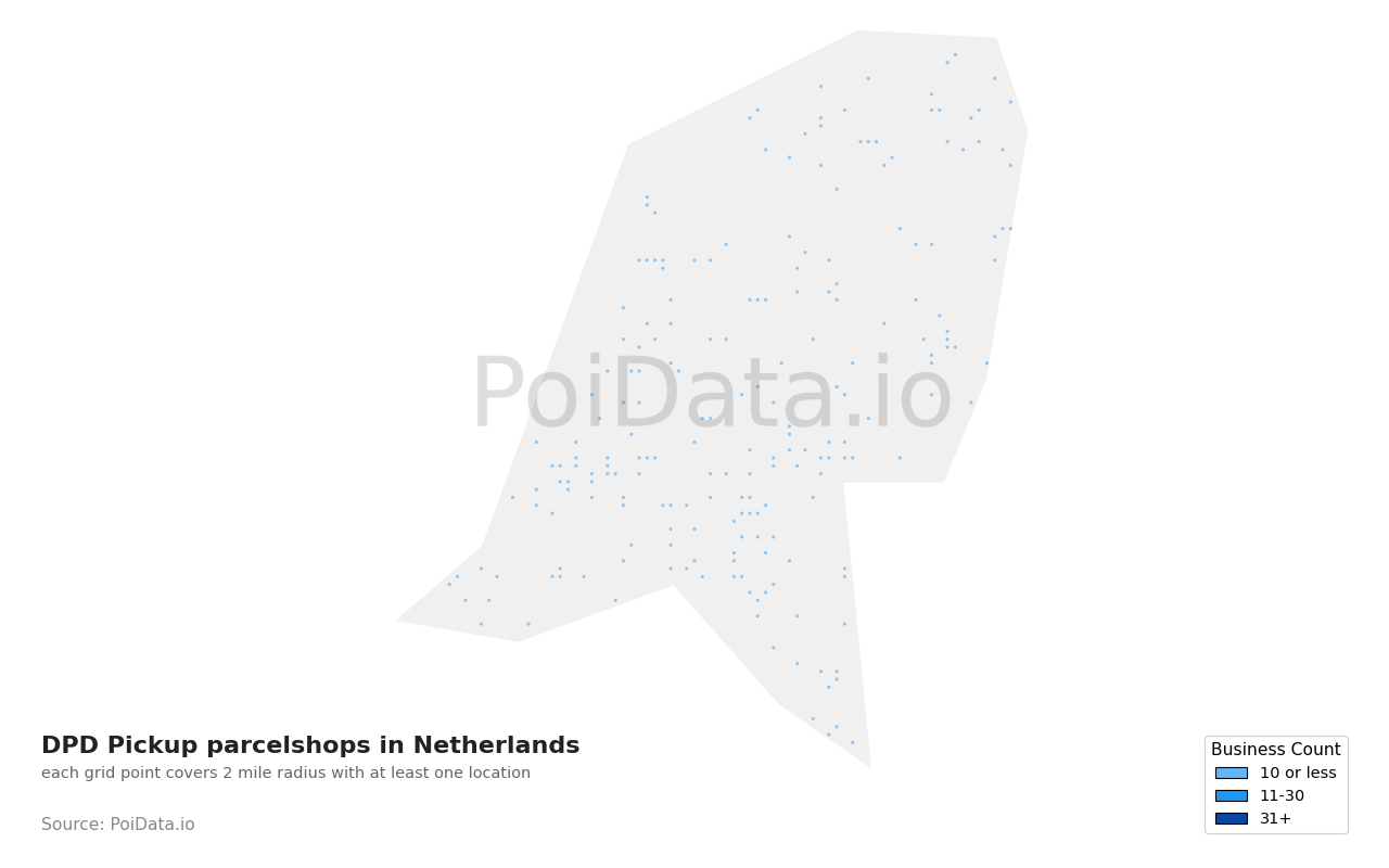 DPD Pickup parcelshop density map for Netherlands