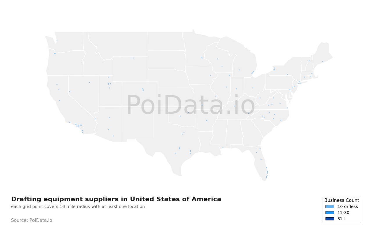 Drafting equipment supplier density map for New York, United States