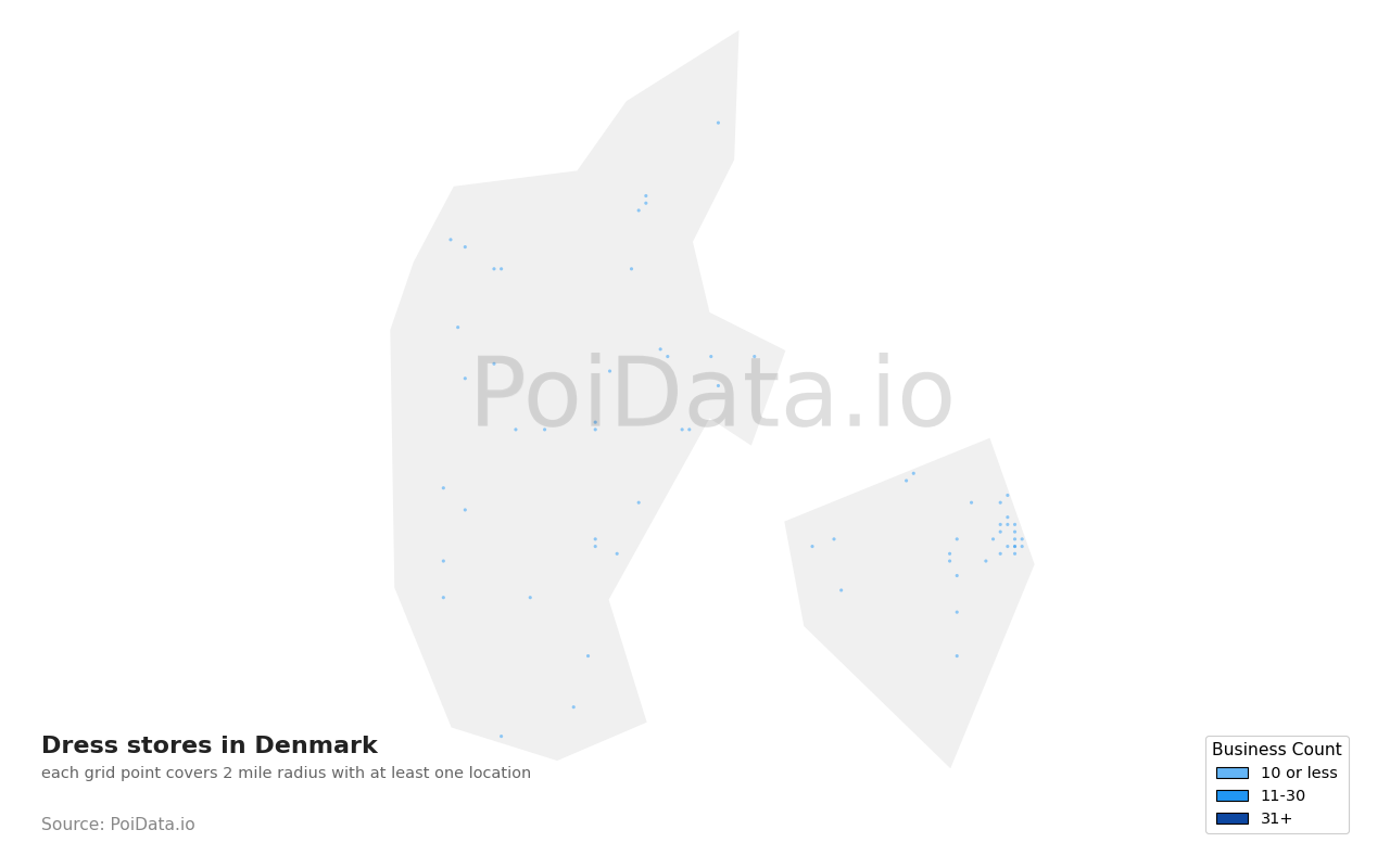 Dress store density map for Denmark