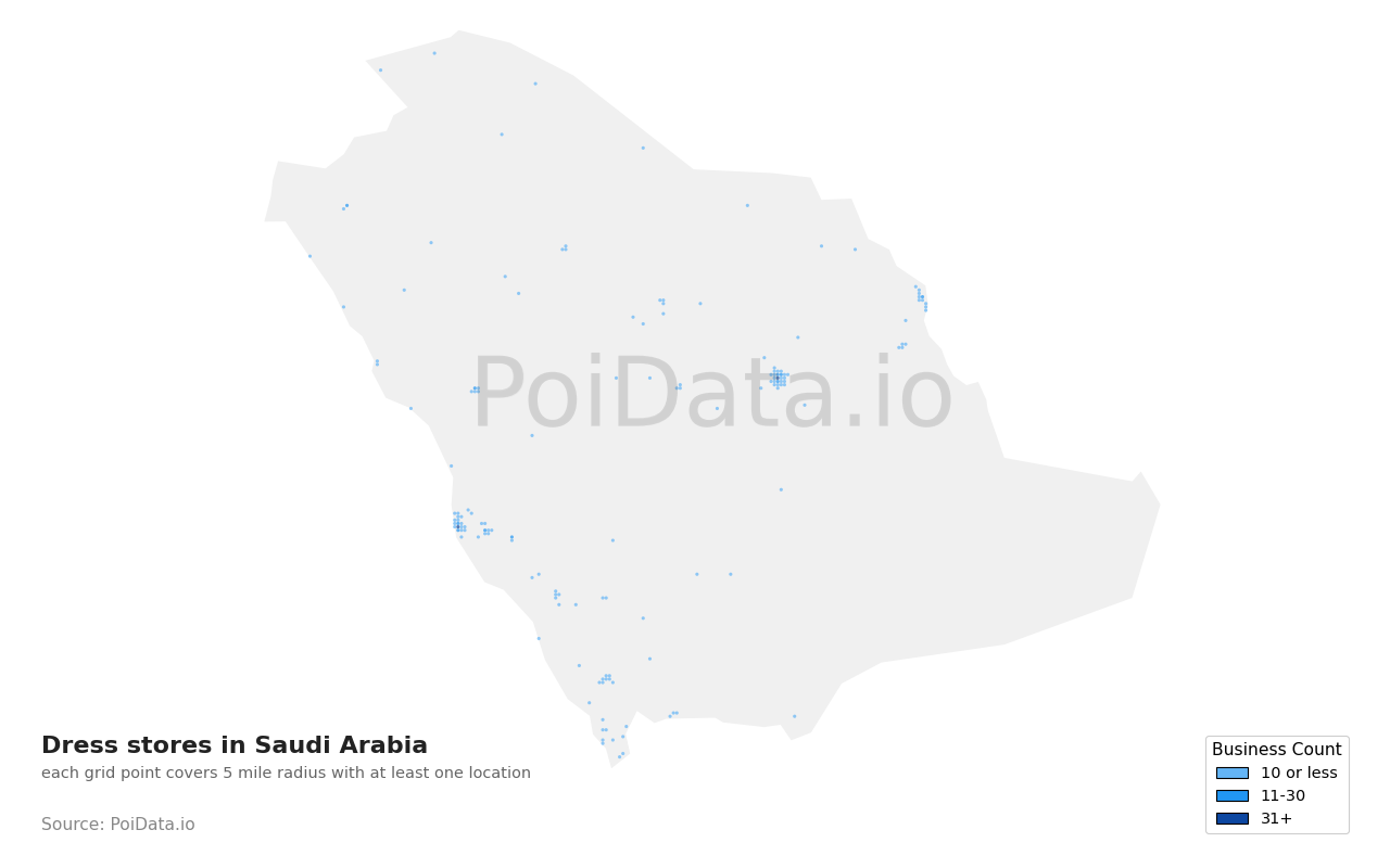 Dress store density map for Saudi Arabia