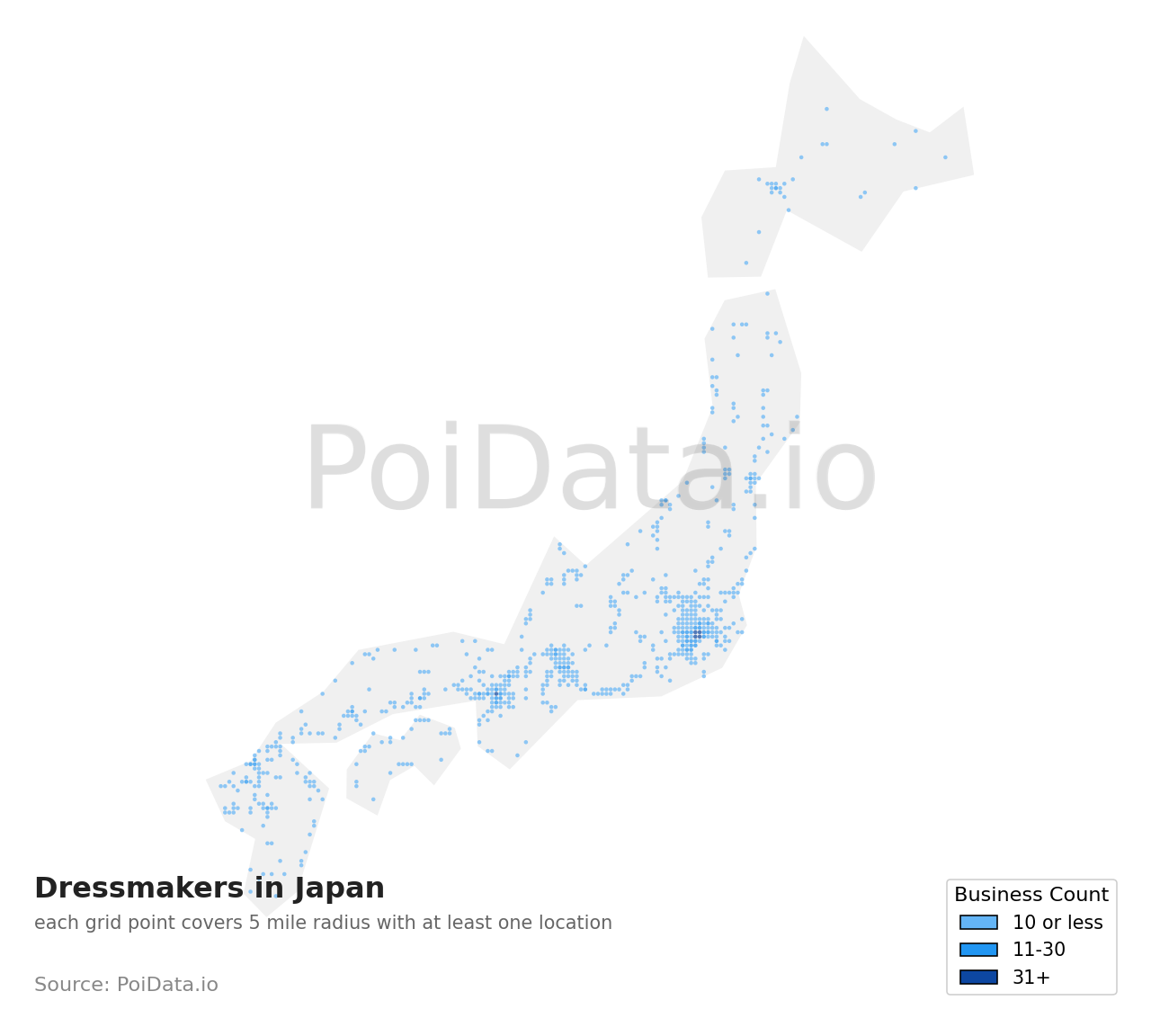 Dressmaker density map for Japan