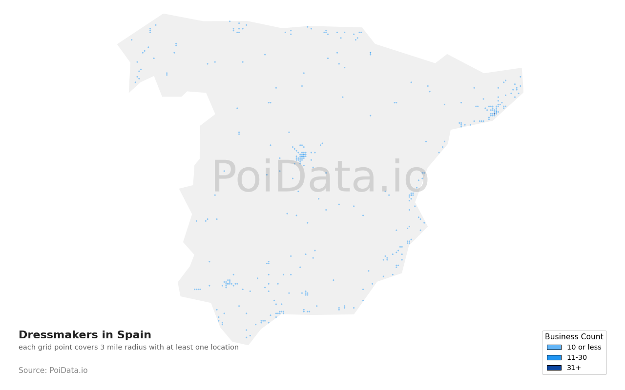 Dressmaker density map for Spain