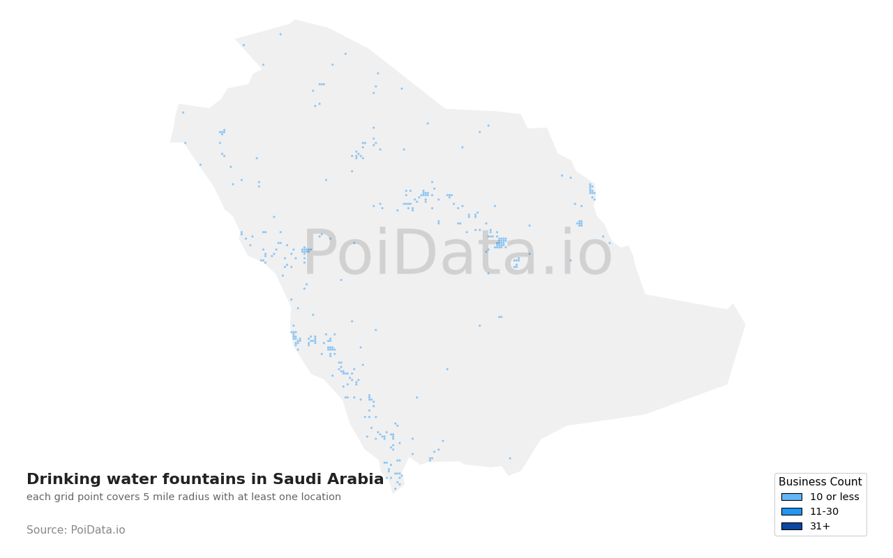 Drinking water fountain density map for Saudi Arabia