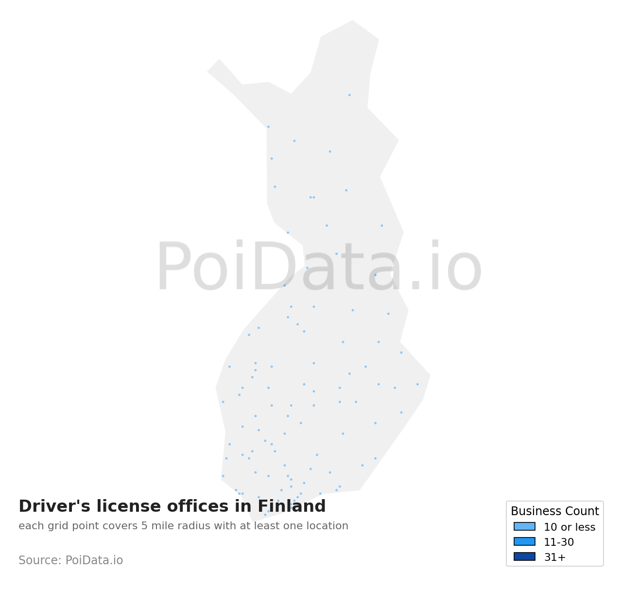 Driver's license office density map for Finland
