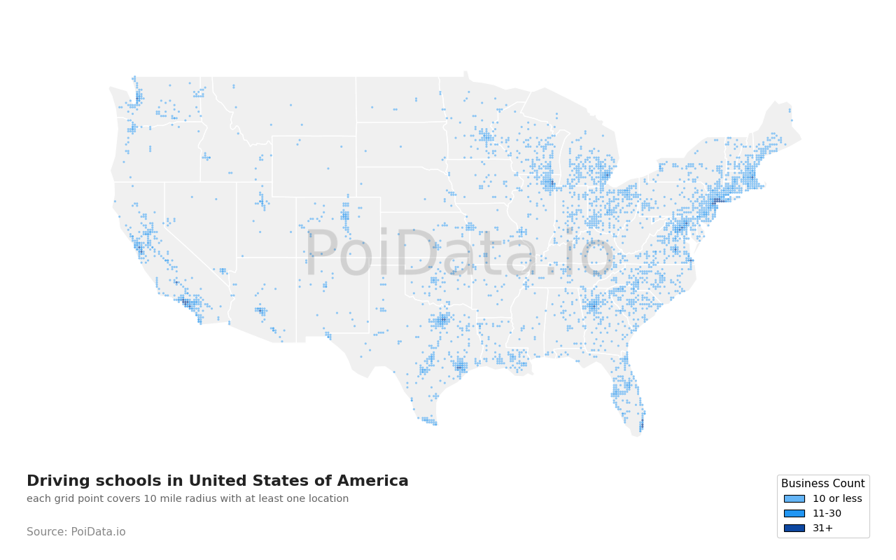 Driving school density map for North Carolina, United States