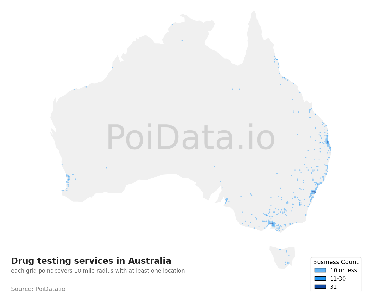 Drug testing service density map for Northern Territory, Australia