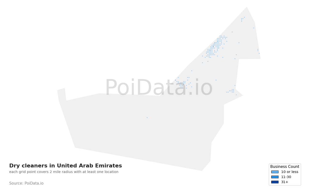 Dry cleaner density map for United Arab Emirates