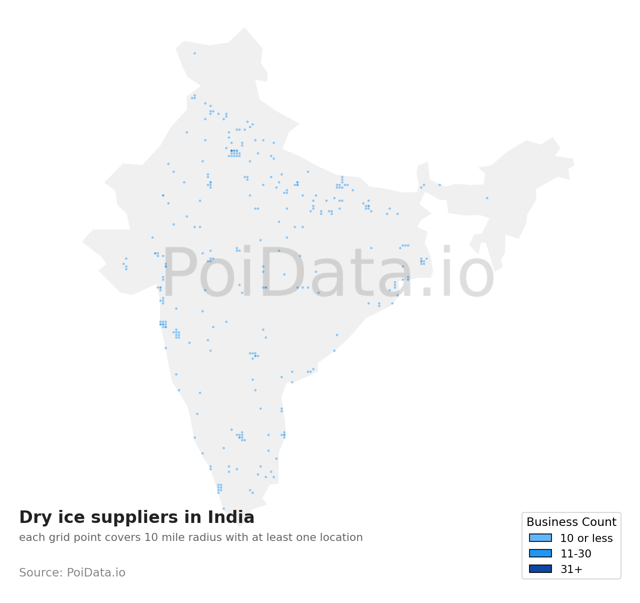 Dry ice supplier density map for India