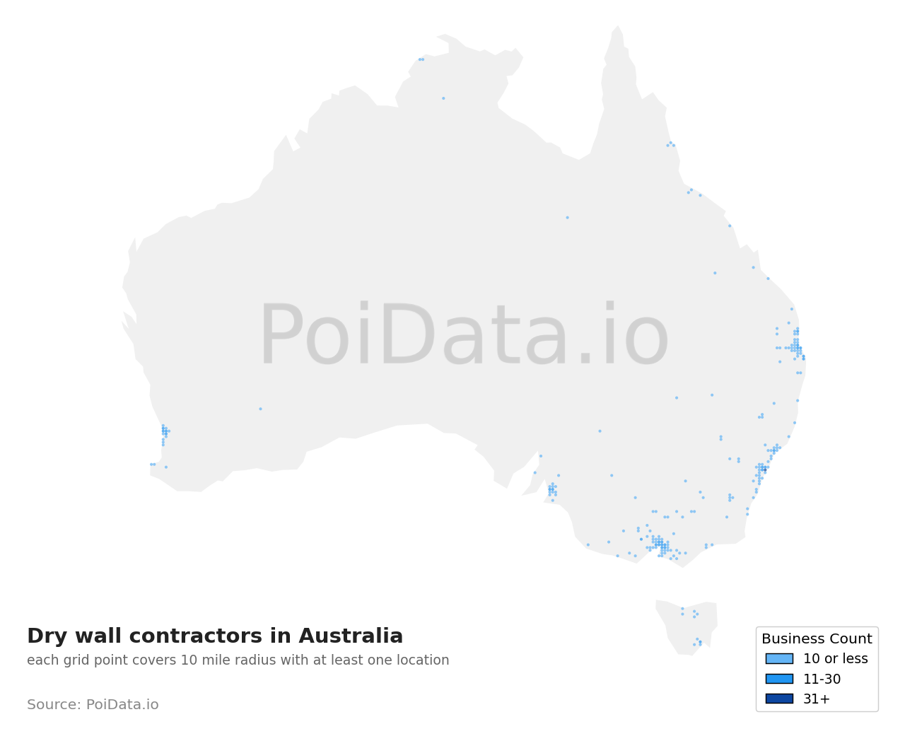 Dry wall contractor density map for Australia