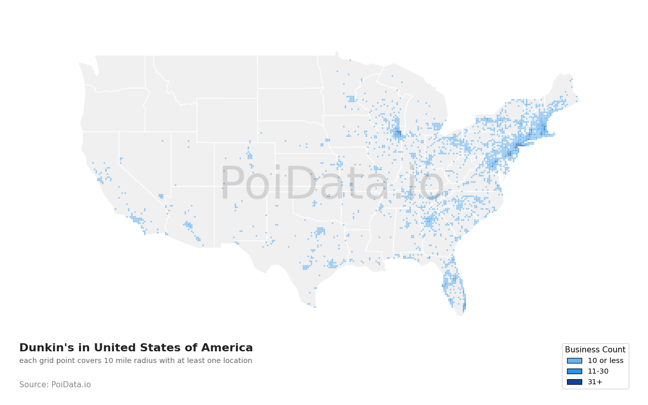 Dunkin' density map for United States