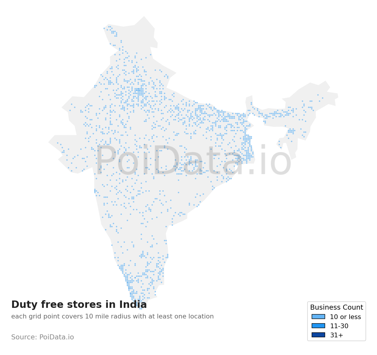 Duty free store density map for India