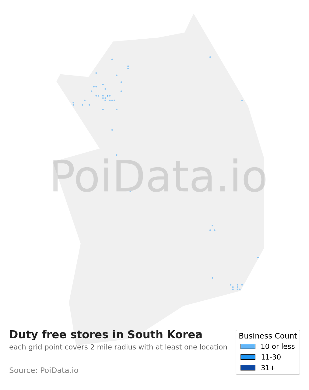 Duty free store density map for South Korea