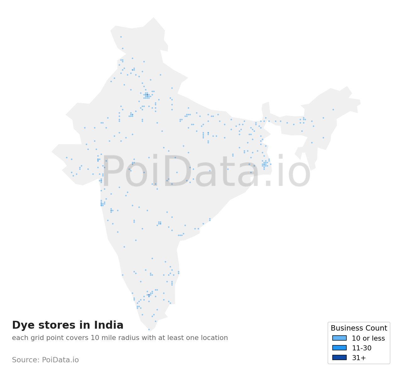 Dye store density map for India