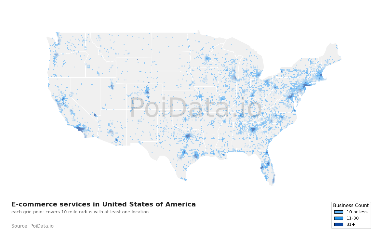 E-commerce service density map for Florida, United States