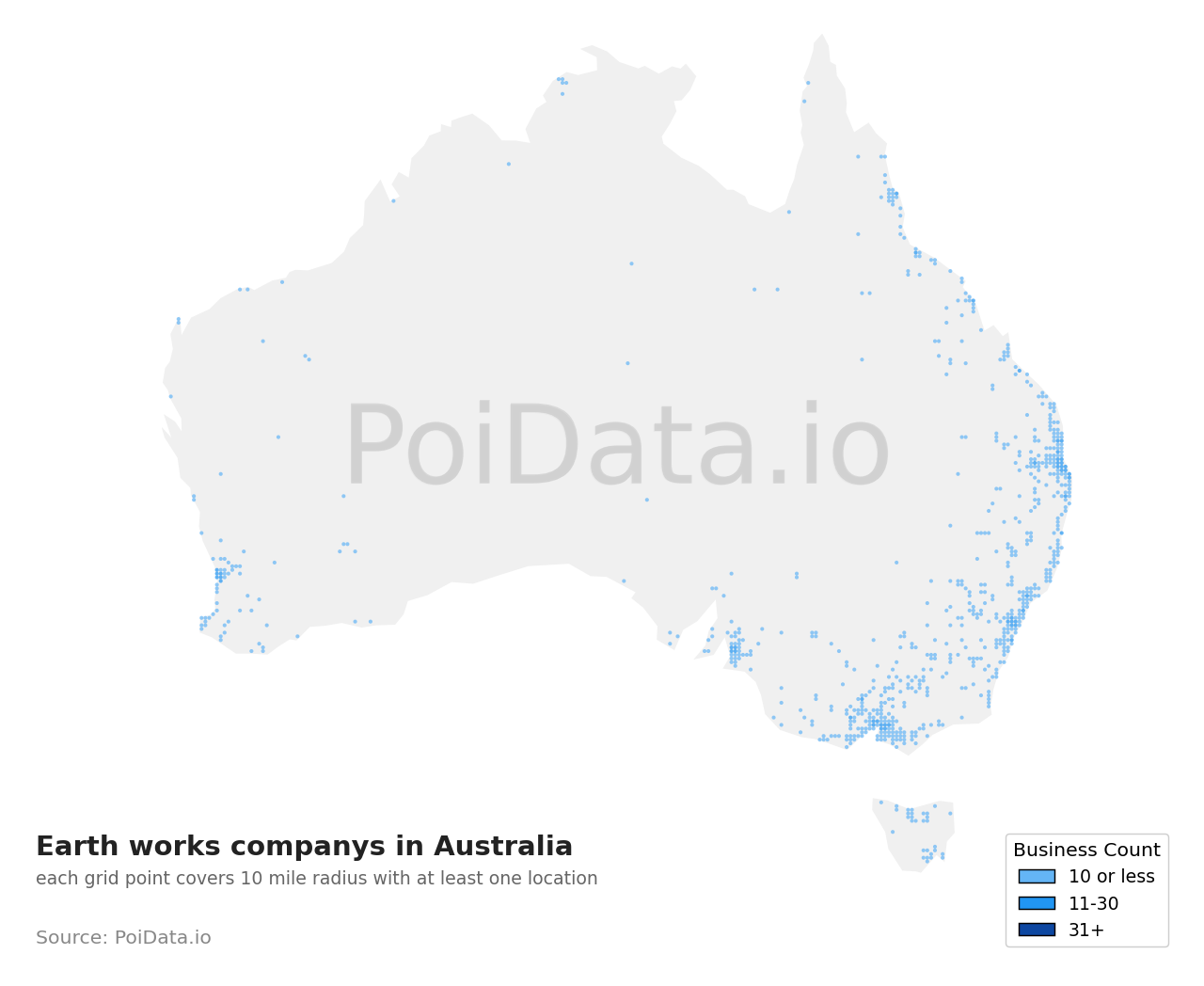 Earth works company density map for Australia