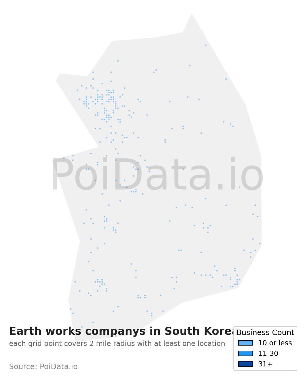 Earth works company density map for South Korea