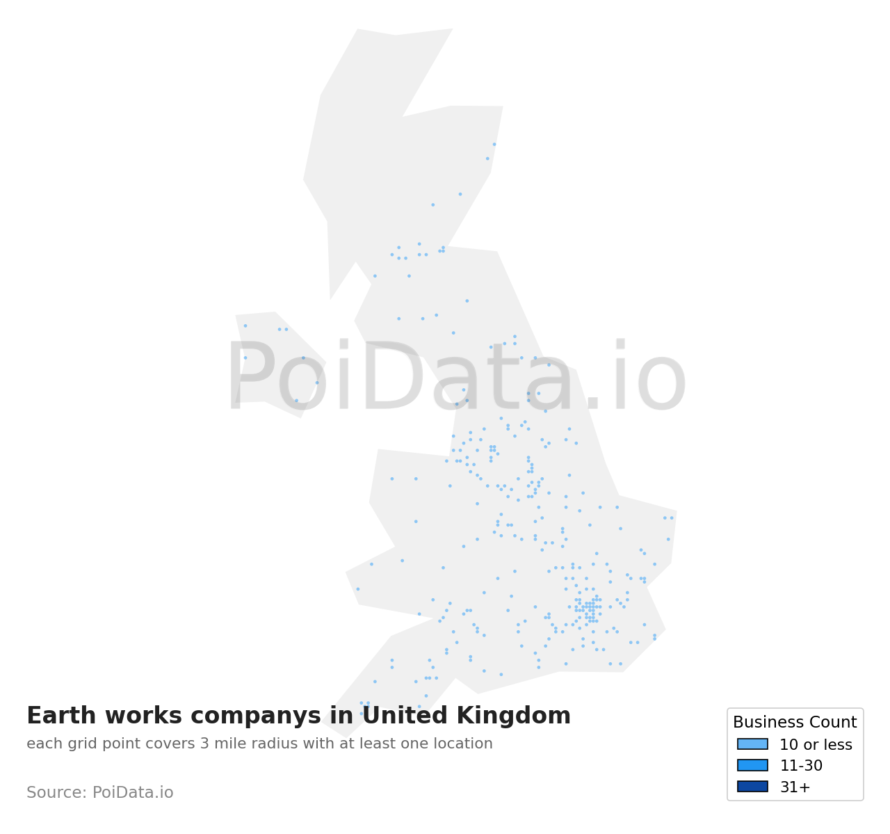 Earth works company density map for United Kingdom
