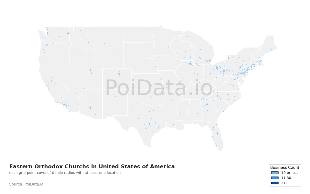 Eastern Orthodox Church density map for Florida, United States