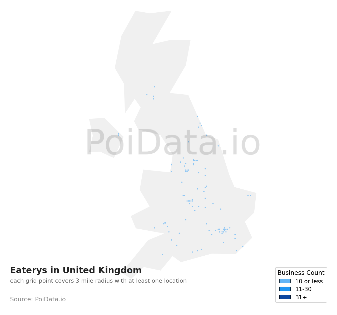 Eatery density map for United Kingdom