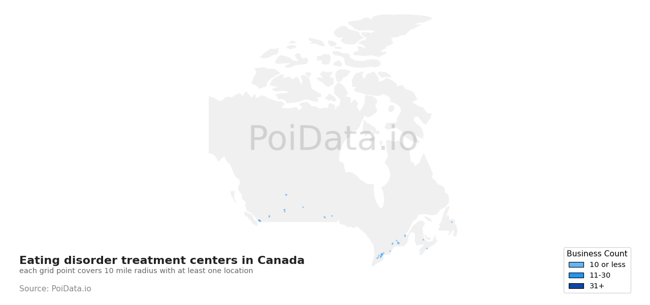 Eating disorder treatment center density map for Saskatchewan, Canada