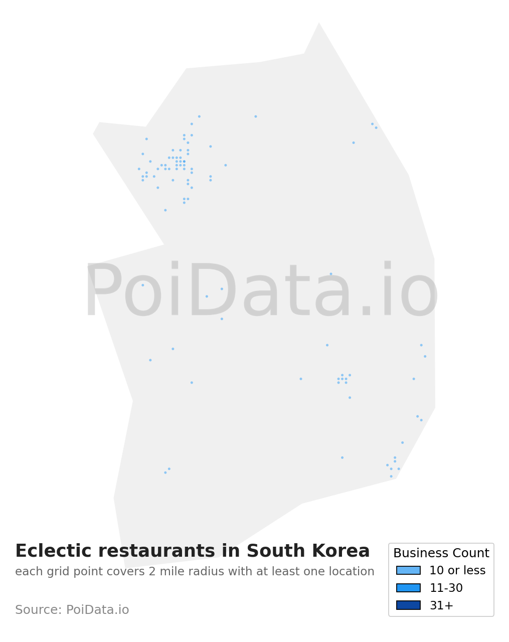 Eclectic restaurant density map for South Korea