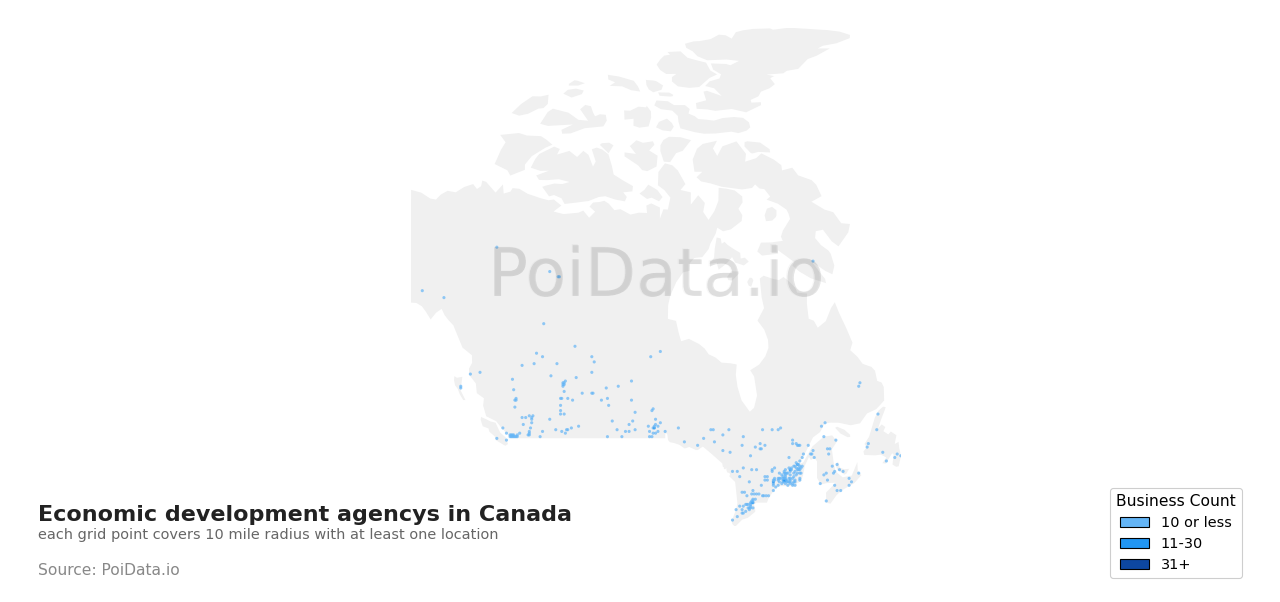 Economic development agency density map for Canada