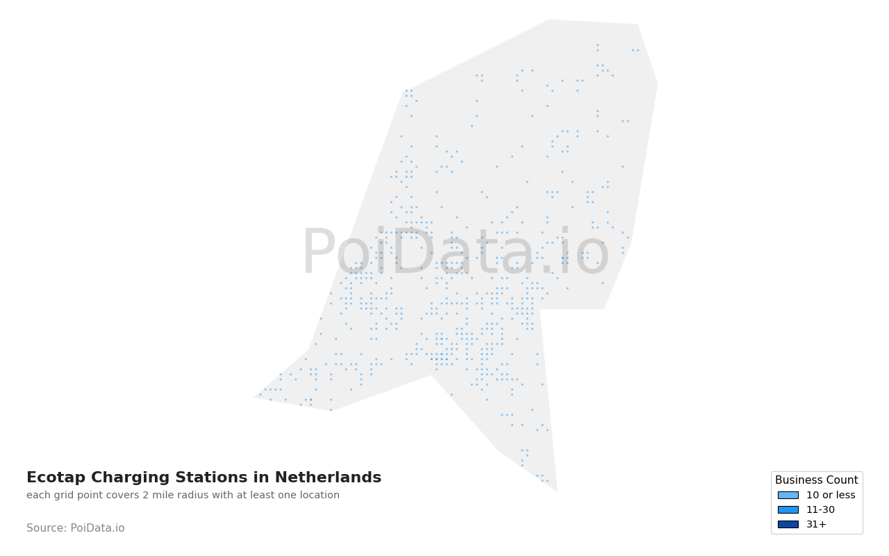 Ecotap Charging Station density map for Netherlands